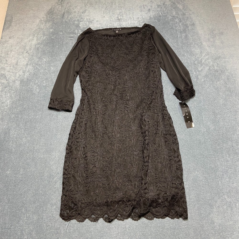 Tiana B Mini Lace Dress Womens Black 12 Petite Stretch Party Bodycon Long Sleeve